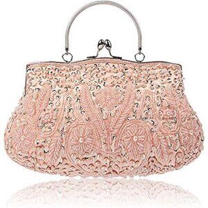 Beaded Sequin Flower Evening Purse Large Clutch Bag